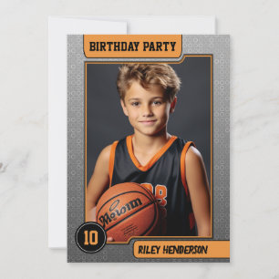 Basketball Boy's Photo Birthday Party Invitation