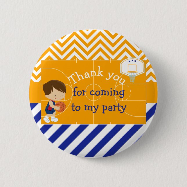 Basketball Brown Hair 'Thank you for coming' 6 Cm Round Badge (Front)