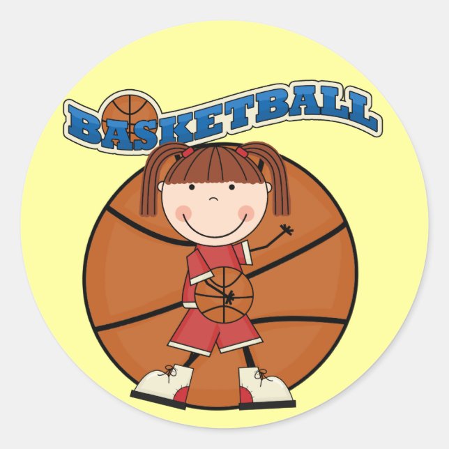 BASKETBALL Brunette Girl T-shirts and Gifts Classic Round Sticker (Front)