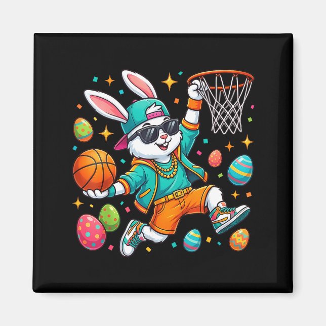 Basketball Bunny Easter Funny Dunking Rabbit Magnet (Front)