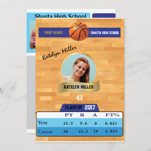 Basketball Card W/ Stats Grad Invitations - blue