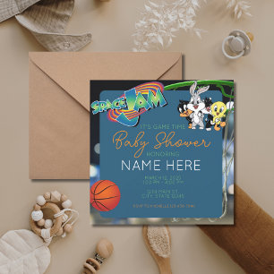 Basketball Cartoon Space Blue Green Baby Shower Invitation