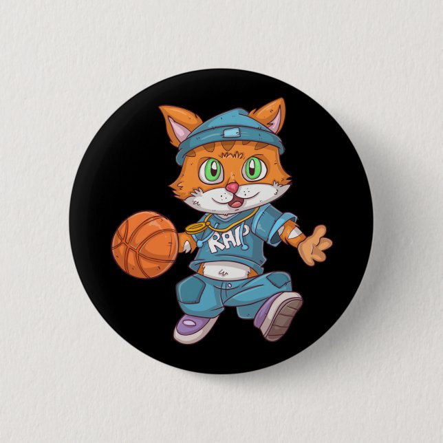 Basketball Cat  6 Cm Round Badge (Front)