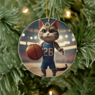 Basketball Cat,  Ceramic Ornament