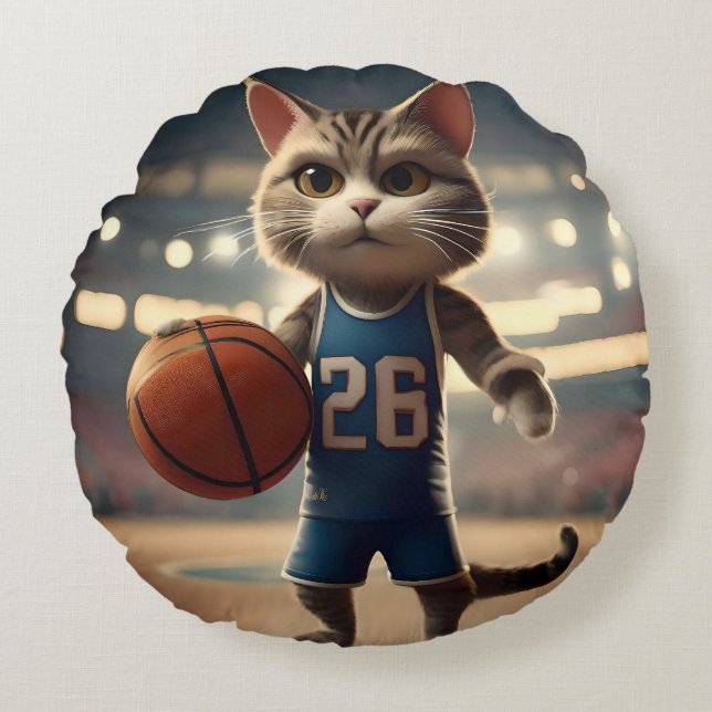 Basketball Cat,  Round Cushion (Front)