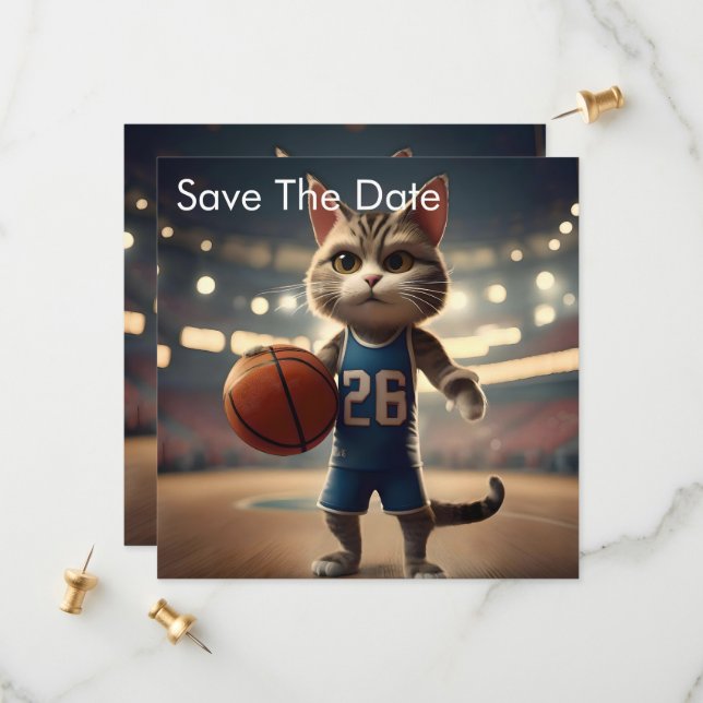 Basketball Cat, Save The Date (Front/Back In Situ)