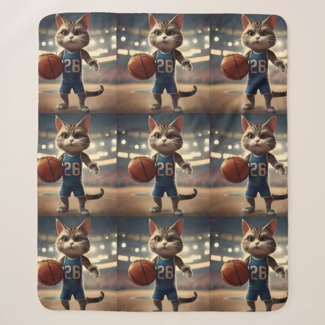 Basketball Cat,  Sherpa Blanket (Front)