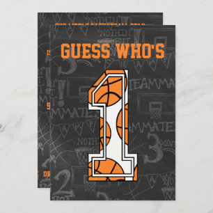 Basketball Chalkboard 1st Birthday Party Invitation