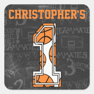 Basketball Chalkboard 1st Birthday Square Sticker