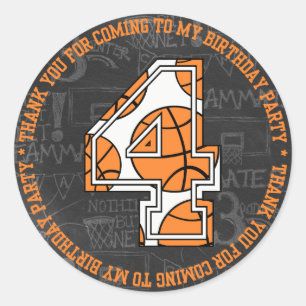 Basketball Chalkboard 4th Birthday Thank You Classic Round Sticker