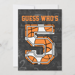 Basketball Chalkboard 5th Birthday Party Invitation