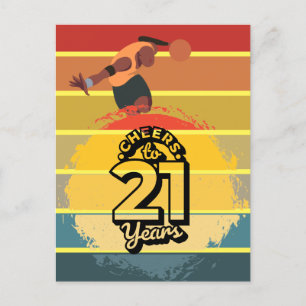 Basketball  Cheers to 21st Birthday on Sun Set Car Postcard