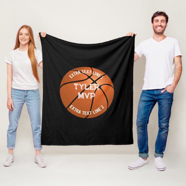 Basketball, Child's Name, MVP/Number, 2 Text Lines Fleece Blanket (In Situ)