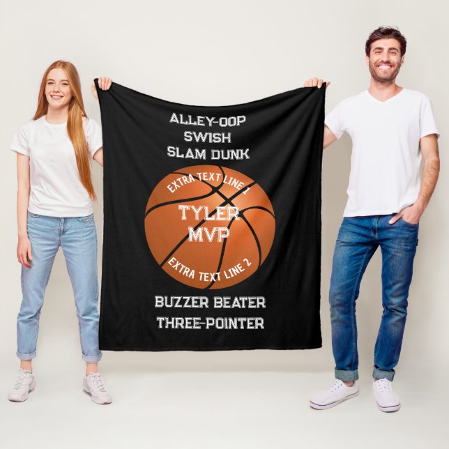 Basketball, Child's Name, MVP/Number, 7 Text Lines Fleece Blanket (In Situ)