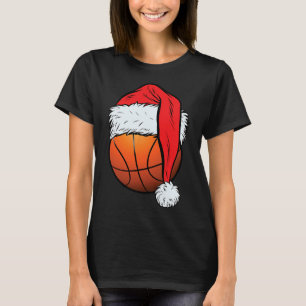 Basketball Christmas Ball Santa Hat Xmas Boys Men T-Shirt
