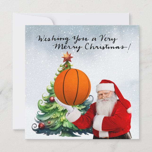 Basketball Christmas Holiday card with Santa Claus (Front)