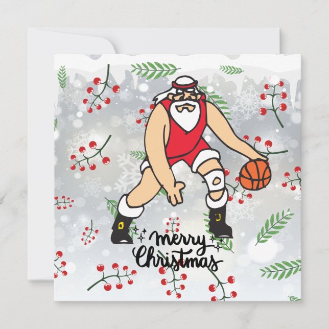 Basketball Christmas Holiday card with Santa Claus (Front)