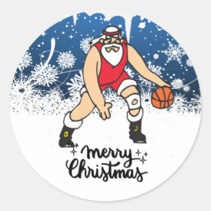 Basketball Christmas Holiday card with Santa Claus Classic Round Sticker