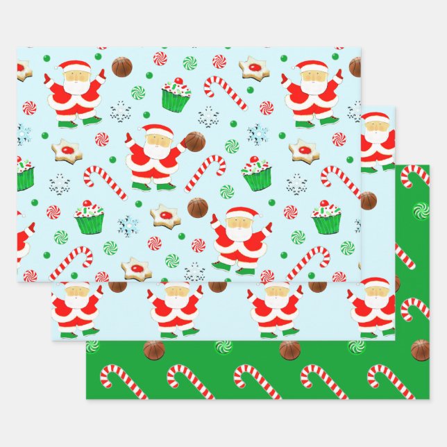 Basketball Christmas Holiday Wrapping Paper Sheet (Set)