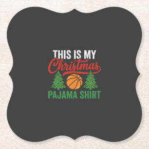 Basketball Christmas Pajama Shirt Paper Coaster