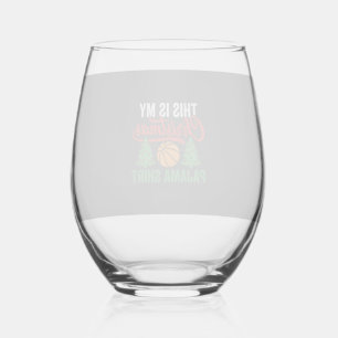 Basketball Christmas Pajama Shirt Stemless Wine Glass