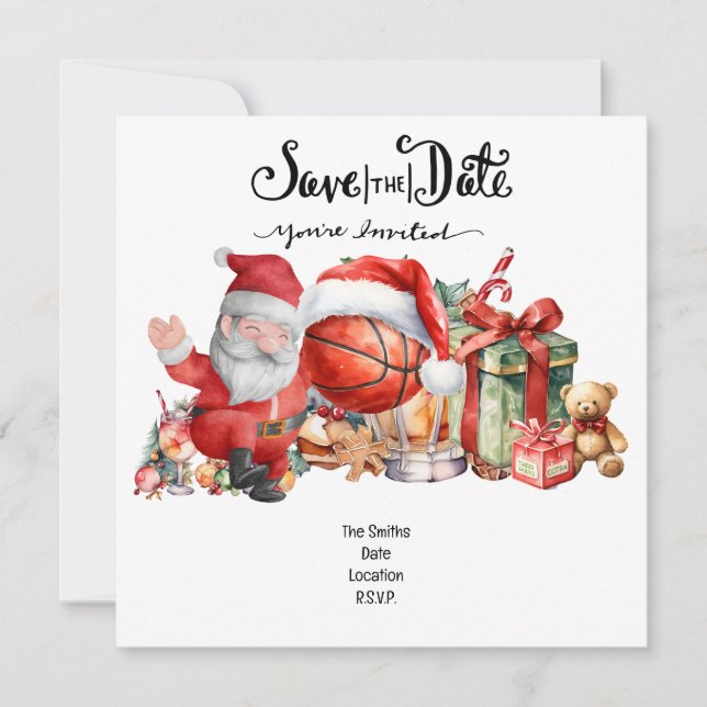 Basketball Christmas Party with Santa Claus  Save The Date (Front)