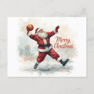 Basketball Christmas Santa Claus in playing  Holiday Postcard