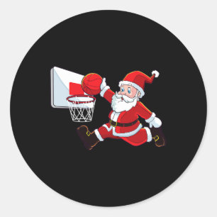 Basketball Christmas Santa Claus Slam Dunk Men Boy Classic Round Sticker
