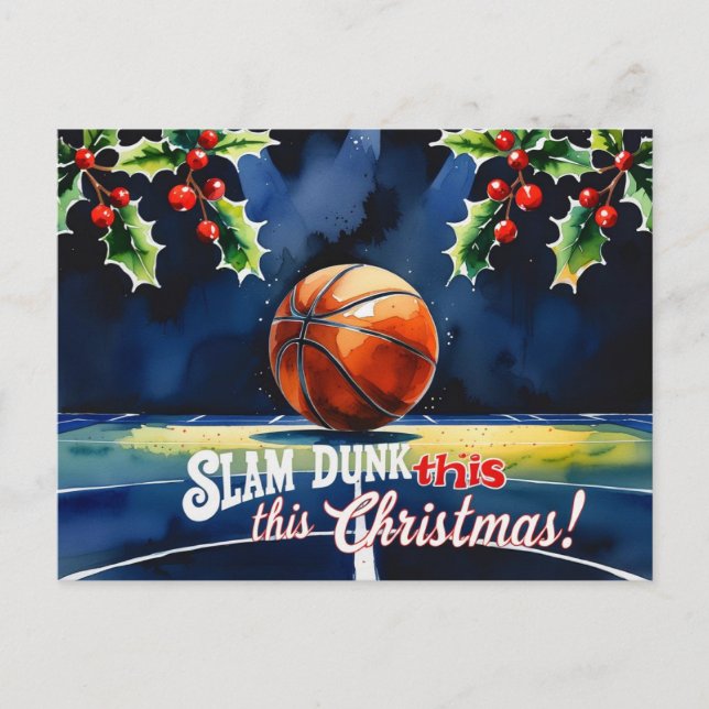 Basketball Christmas Themed  Holiday Postcard (Front)
