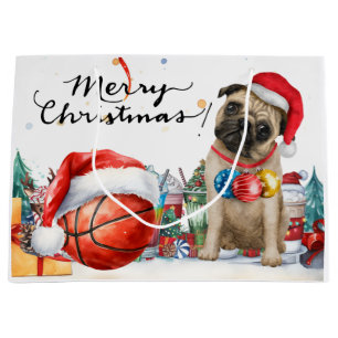 Basketball Christmas themed with Dog  for Player Large Gift Bag