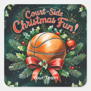Basketball Christmas themed with name of your team Square Sticker