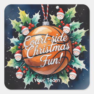 Basketball Christmas themed with name of your team Square Sticker