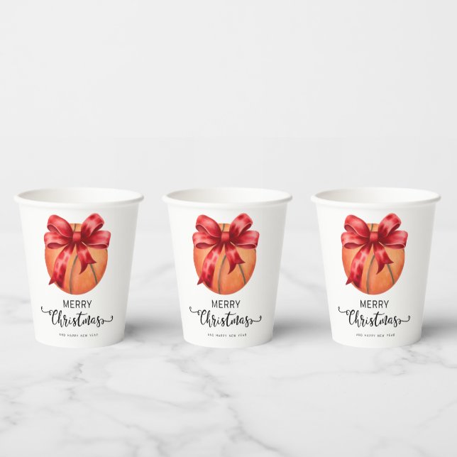 Basketball Christmas themed with red ribbon Paper Cups (Multi)