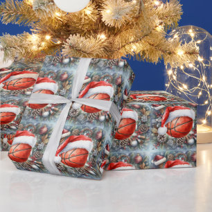 Basketball Christmas themed with Santa Hat Wrapping Paper