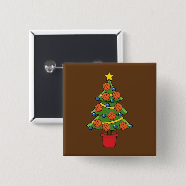 Basketball Christmas Tree 15 Cm Square Badge (Front & Back)