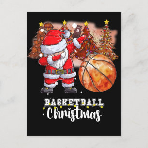 Basketball  Christmas Tree and Santa Claus  Holiday Postcard