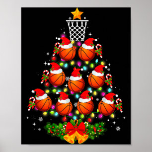 Basketball Christmas Tree Lights Red Santa Hat Xma Poster