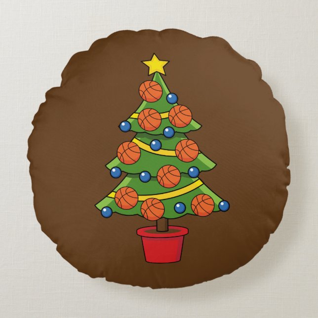 Basketball Christmas Tree Round Cushion (Front)