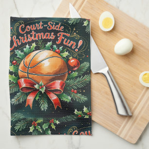 Basketball Christmas Watercolor themed Tea Towel
