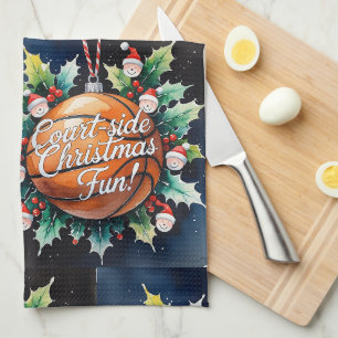 Basketball Christmas Watercolor themed Tea Towel