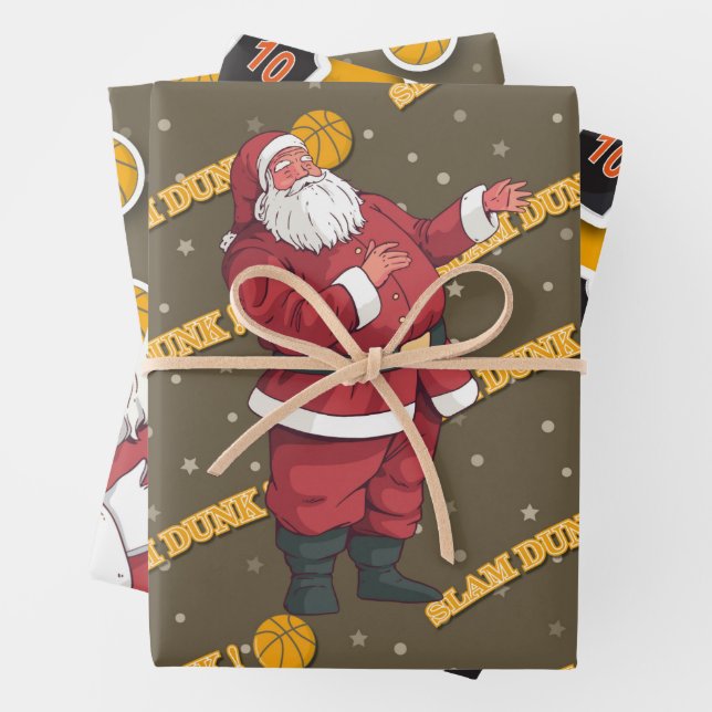 Basketball Christmas with Santa Claus and ball  Wrapping Paper Sheet (In situ)
