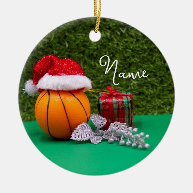 Basketball Christmas with Santa Claus for Player   Ceramic Ornament (Front)