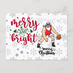 Basketball  Christmas with Santa Claus Holiday Postcard
