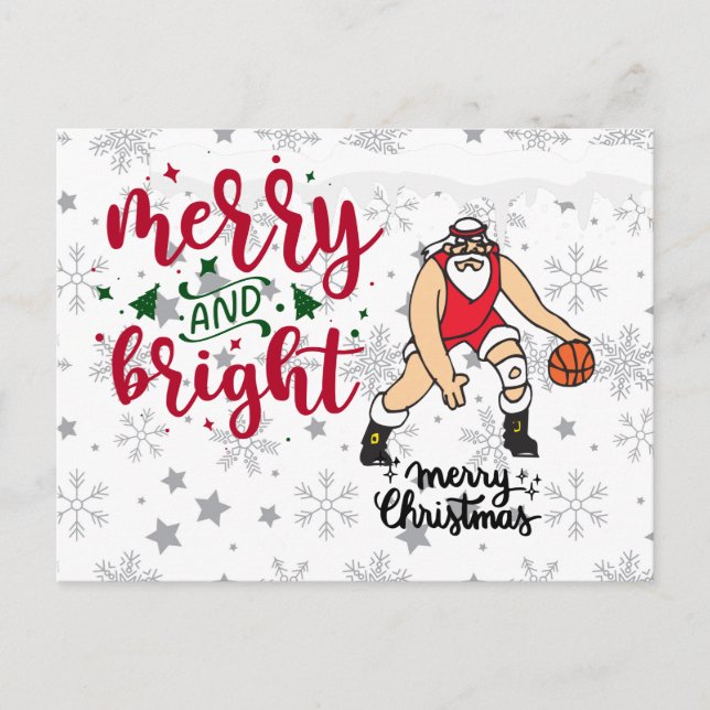 Basketball  Christmas with Santa Claus Holiday Postcard (Front)