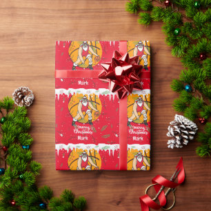 Basketball Christmas with Santa Claus Stocking Wrapping Paper