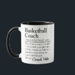 Basketball Coach Definition Custom Appreciation Mug<br><div class="desc">Show your heartfelt thanks with this meaningful basketball coach appreciation mug. Featuring a touching definition that celebrates the impact of a great coach. This mug makes a thoughtful end-of-season gift,  banquet keepsake,  or thank-you present. Personalise it with your coach’s name or team name to make it extra special.</div>