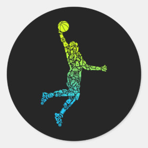 Basketball Coach Dunking Kids Men Boys Basketball Classic Round Sticker
