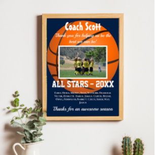 Basketball coach gift with team photo poster