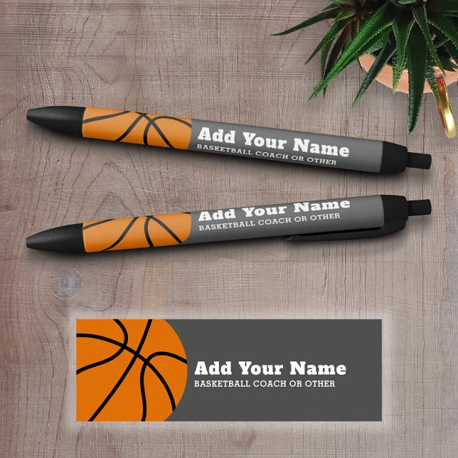 Basketball Coach or Physical Education Teacher Black Ink Pen (Personalized Writing Pens - add your name, monogram or other text)