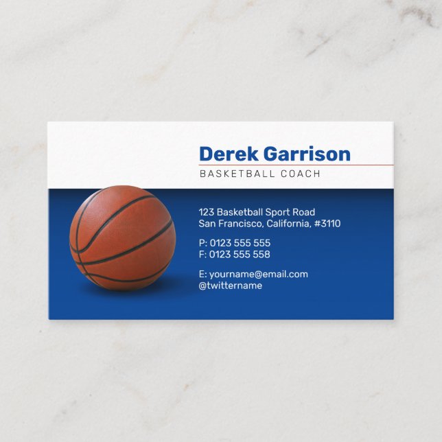 Basketball Coach | Sport Trainer Deep Blue Business Card (Front)